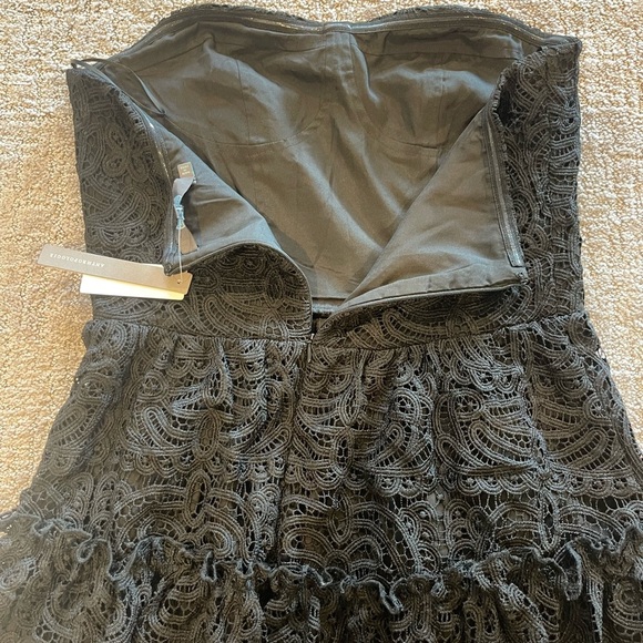 NWT Eva Franco Black Strapless Floral Lace Mini Dress, Ruffle Detail, Formal, 12 - Picture 12 of 16
